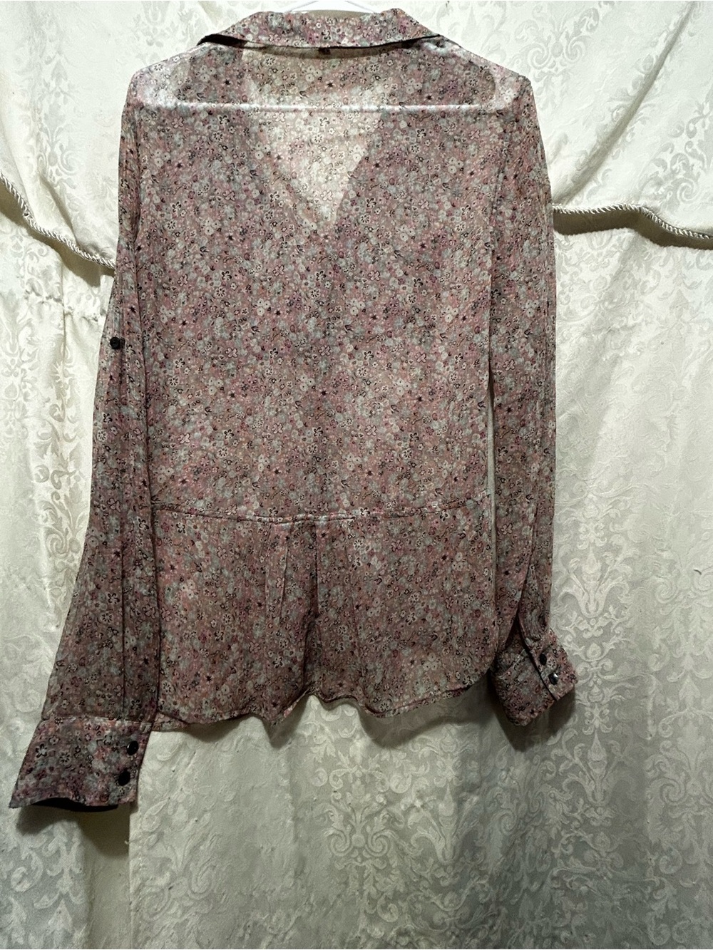 7 For All Mankind Sheer Pink Floral Button-Up Blouse